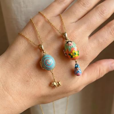 Personalized Color Dripping Egg Opening Tumbler Puppy Pendant Gold Necklace Electroplating