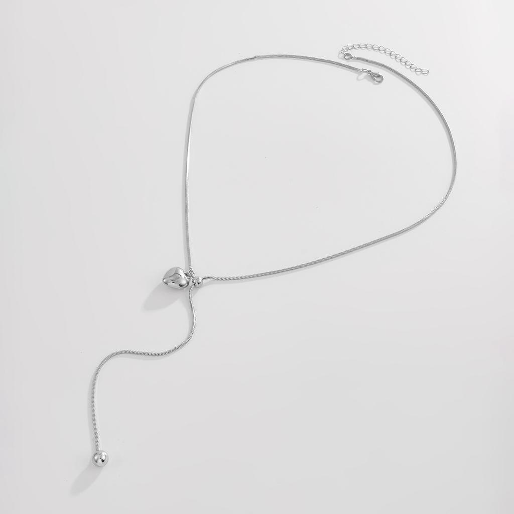 Light Luxury Snake Chain Adjustable Necklace Fashionable Y2K Pearl Heart Pendant Long Neckpiece