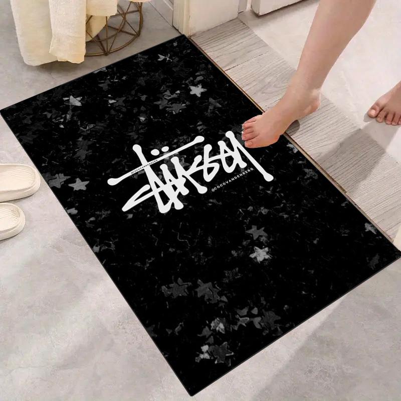 Black Star Texture White Signature Logo Area Rug Non Slip Mat, Dark Starry Street Graffiti Carpet for Living Room Bedroom Decor
