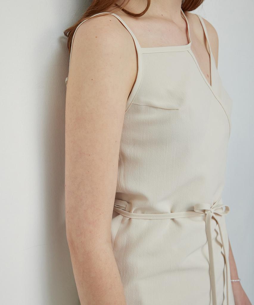 Itove Seoul Layered Sheer Wrap Dress Beige