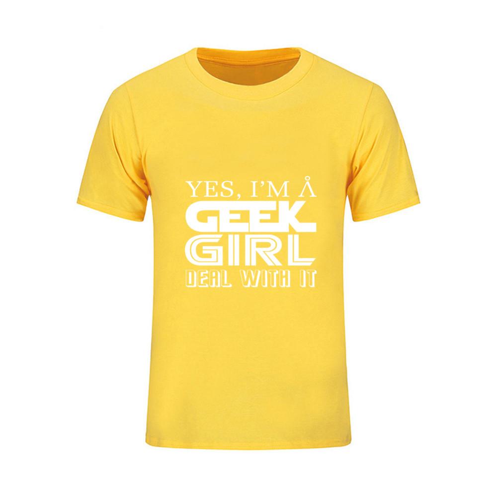 Men S T Shirts Cotton Short Sleeve O Neck Yes I Am A Geek Girl Deal