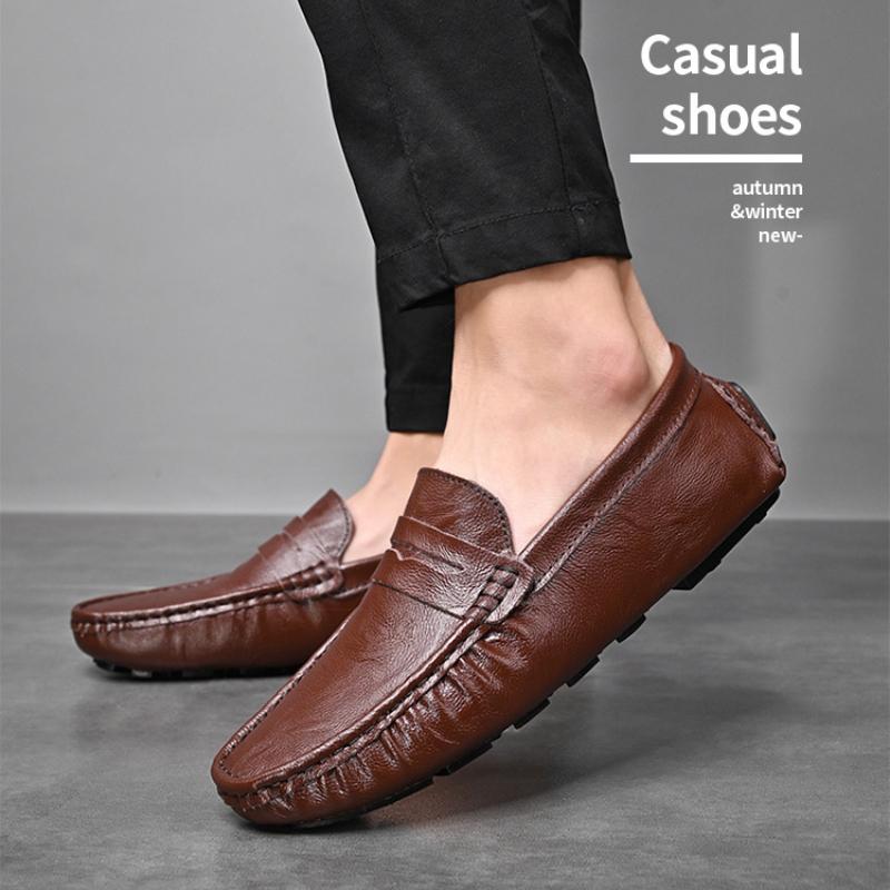 Pánská pravá kůže Boty pro volný čas Měkké mokasíny Pánské ploché módní značky Muži Mokasíny Prodyšné boty pro řidiče