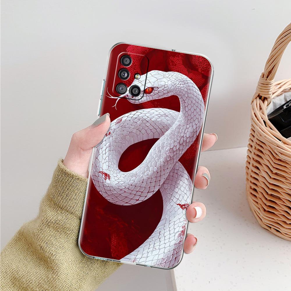 Phone Case For Samsung A15 A13 A35 A55 A51 A71 A41 A31 A21S A03S A05 A17 A23 A25 A33 A53 A73 5G A07 4G Cover Blossom Pink Snake
