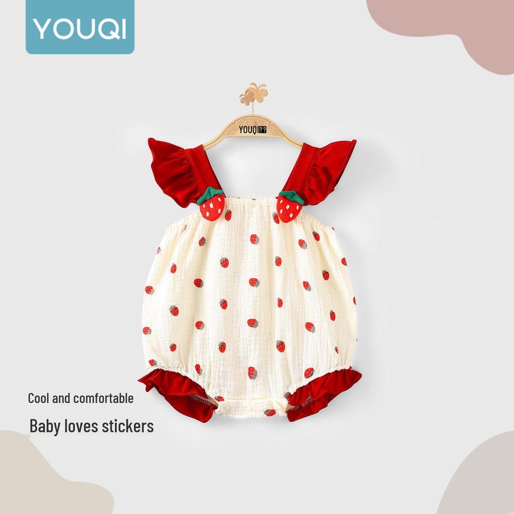 Youqi Baby Girl Red Romper - 26/100 Days or First Birthday Outfit