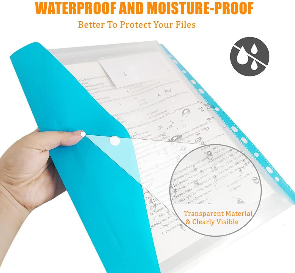Plastic Envelope with Adhesive Snaps & 11 Holes File Folder Expansion Bag for 2/3/4 Ring File Bag 14Random Colors For School