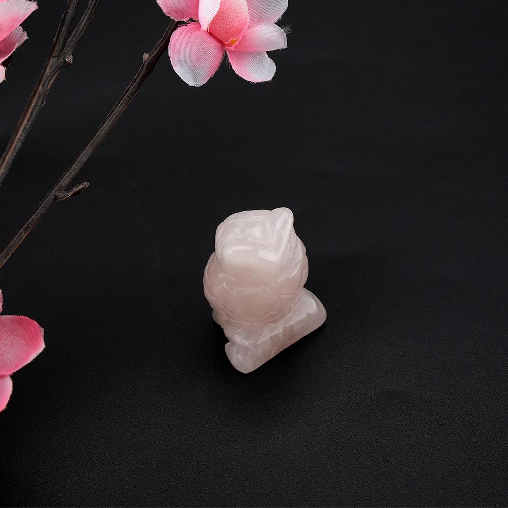 Rose Quartz Carved Owl Shaped Decor Pink Crystal Healing Stone Gemstone Decoration (1.5in)
