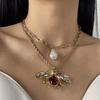 European and American medieval insect pearl pendant earrings ZA fashion personality creative retro diamond necklace