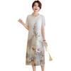Elegant Ice Silk Summer Dress for Middle-Aged Women - Short Sleeve, Knee-Length, Chinese-Inspired Design
