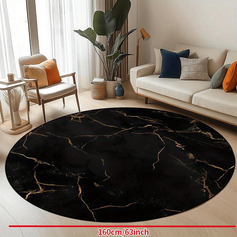 Luxury  Black Golden MarblePattern Round Shape Floor Mats Kitchen Hallway Runner Rug Bedroom Living Room Soft Carpet Non-slip Area Rug