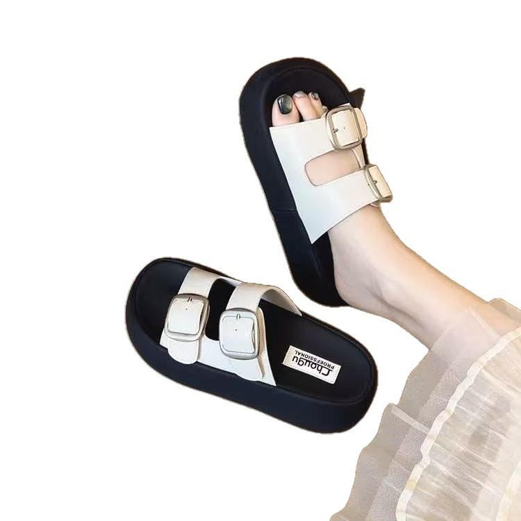 Thick-soled muffin cool slippers women's summer wear fashion casual sandals 2025 new versatile Internet celebrity heightening slippers
