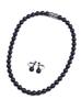 9mm Natural Jet Necklace and Earrings Set (2-Piece Set, Jet Black) Made In Japan