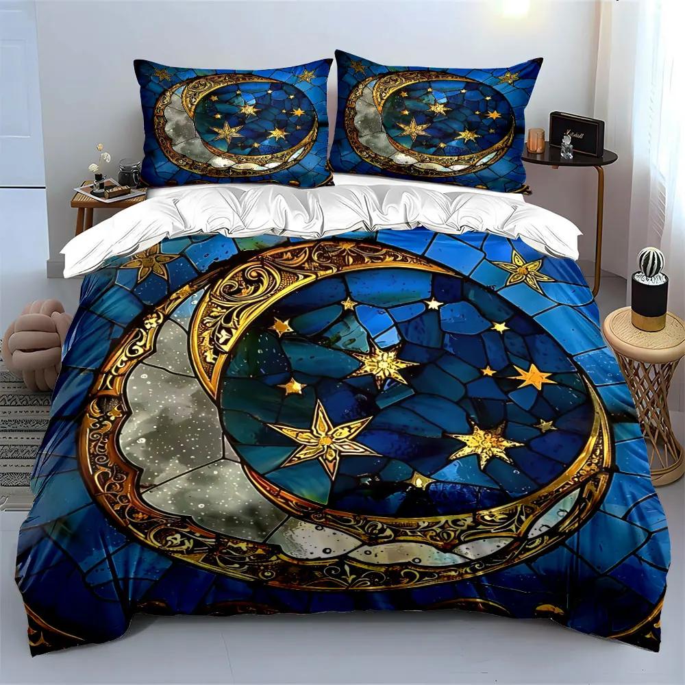 Moon Starry Night Decor Set Soft Comfortable Duvet Cover Bedding Set Included 1*Duvet Cover & 2*Pillowcases Gift