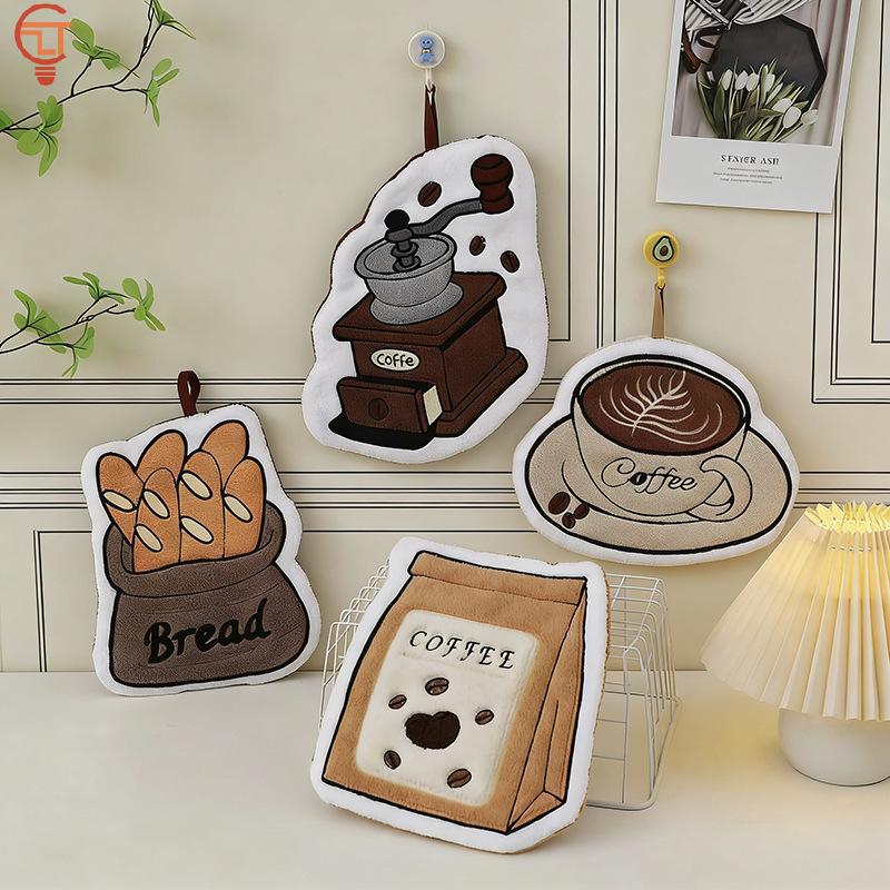 1Pcs Absorbent Hand Cloth Coffee Bread Hand Towel For Kitchen Bathroom Hand Cloth Cartoon Hand Towels Convenient Hanging Towel