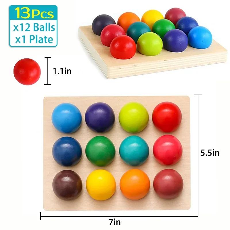 

Non-Toxic Baby Montessori Wooden Toy Rainbow Ball Matching Game Toy Color Cognitive Matching Early Education Learning Toys For Children