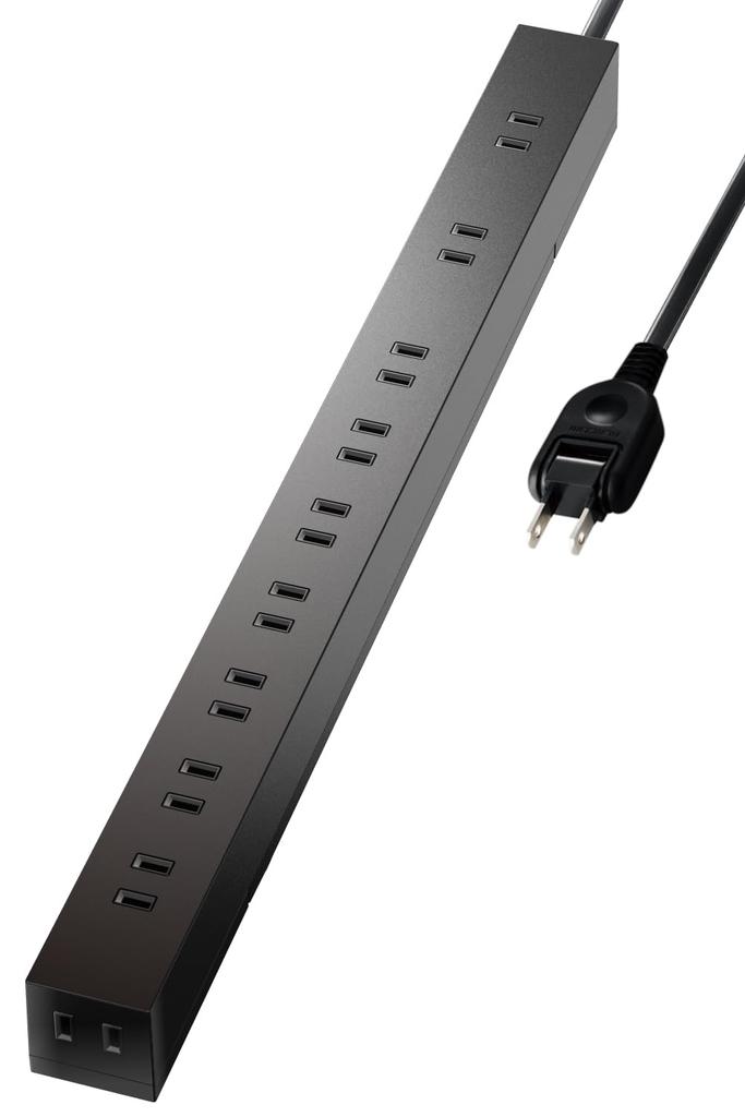 ELECOM Power Lightning 10 Dust Shutter Rotating Parts Strip, Guard, Outlets, 2m, (Fixed/Hangable Included), Black, ECT-0102BK