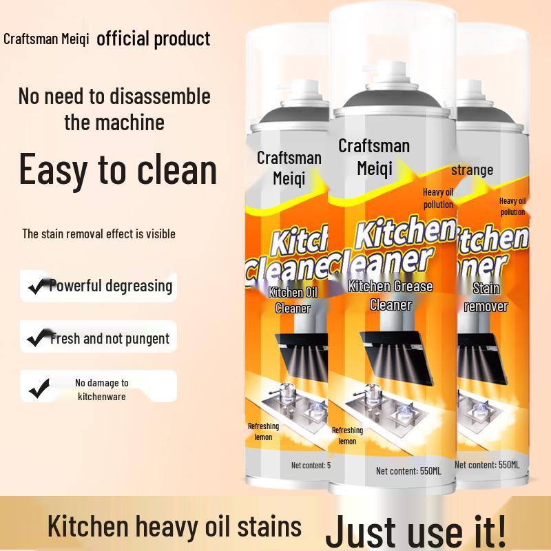 Kitchen Degreaser: Heavy Oil and Burnt Stain Cleaner for Range Hoods and Cabinets, Safe on Surfaces.