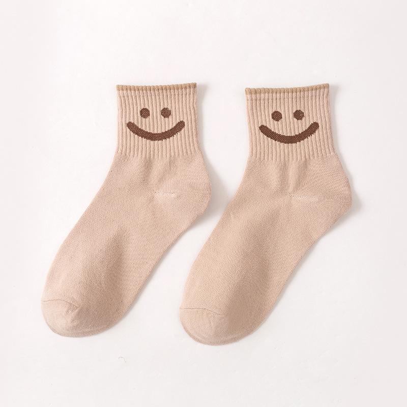 10 Pairs of Ladies Casual Cartoon Cute Smiling Face Cotton Mid Tube Socks