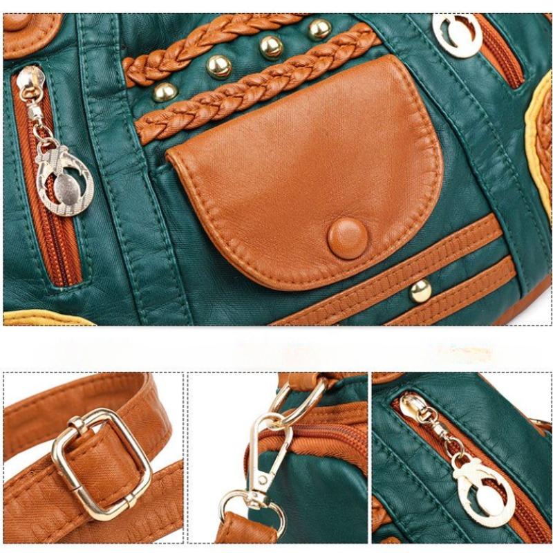 Veske Kvinnemote Mykt Skinn Single Shoulder Crossbody Bag Large Capacity Bag Retro Leisure Bag