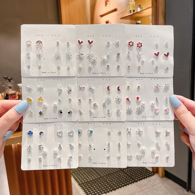 Korean Version Of The Hot Sale Af Aweek Earrings Set 7 Pairs Of Simple And Sweet Earrings Set Combination Of Week Zircon Gifts