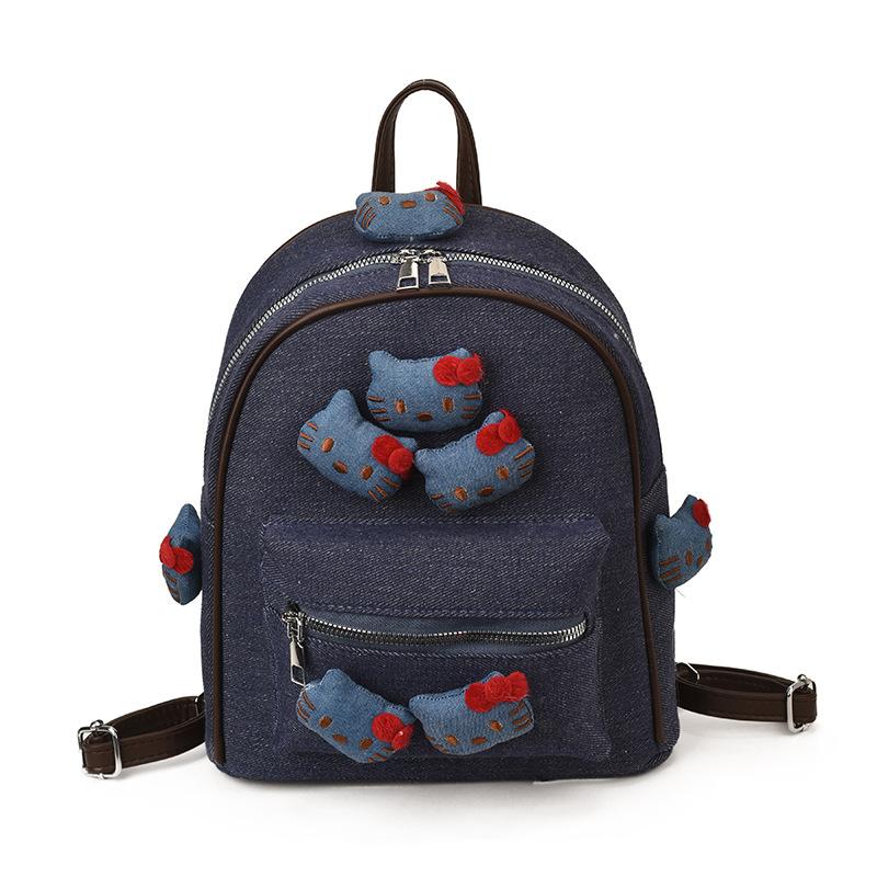 

Denim Cartoon Cat Boys And Girls Backpack Autumn And Winter Large Capacity College Style Children S Backpack Tide синий