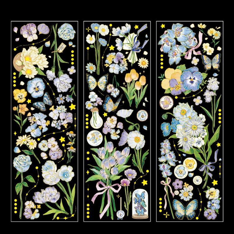 3Pcs/Set 3D Hot Stamping Stickers Four Seasons Flowers Decorative Pvc Stickers Scrapbooking Stick Label Diary Album Stationery