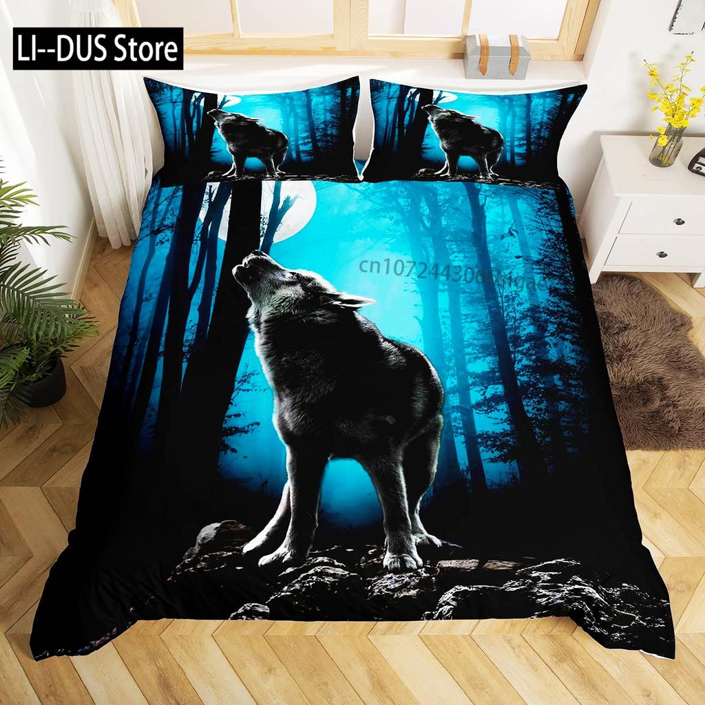 Galaxy Wolf Duvet Cover Set Full Size Bedding Set for Boys Girls Wolf Head Printed Duvet Cove Set 1 Quilt Cover 2 Pillowcases