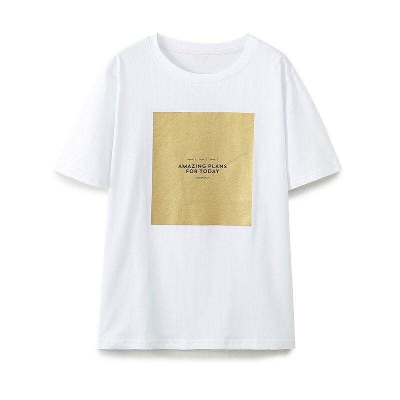 Fashion Style 2024 Summer New Arrival Women's Clothing Slim Looking Metal Series Print Round Neck Short Sleeve T-shirt 0264040 303