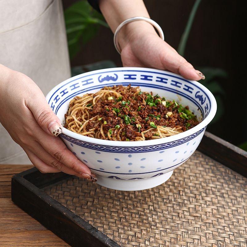 Conjunto Tigela Dragão Porcelana Azul e Branca – Tigelas Cerâmicas para Sopa de Arroz e Macarrão Prato Sob Esmalte