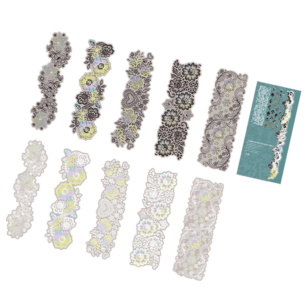 10PCS Natural Vintage Sticker Lace Aesthetic Stamping Decorative Sticker for Scrapbook Journal Album Notebook Flower