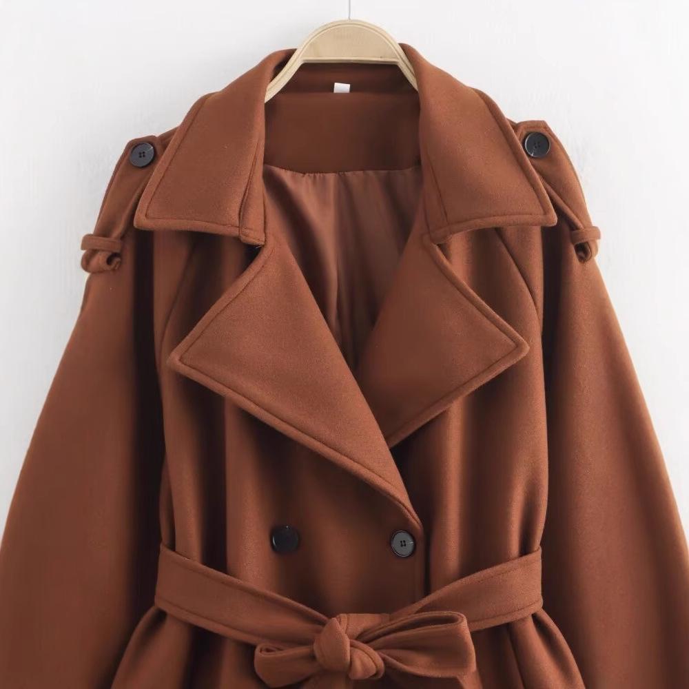 2024 Winter Women's European & American Style Double-Breasted Long Coat with Belt