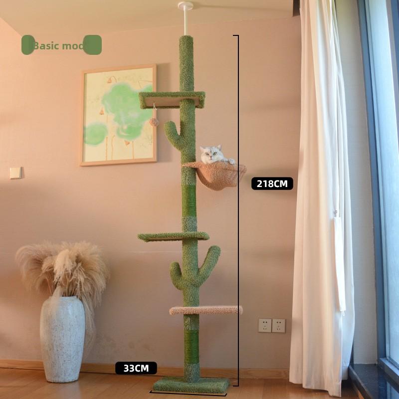 

Wooden Cactus Cat Tree All-in-One Cat Condo Scratching Post Christmas Tree Style Climbing Tower with Interactive Toy for Kittens
