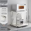 Double Layer Microwave Oven Storage Rack - Multi-functional Kitchen Countertop Shelf with Pull-out for Rice Cooker