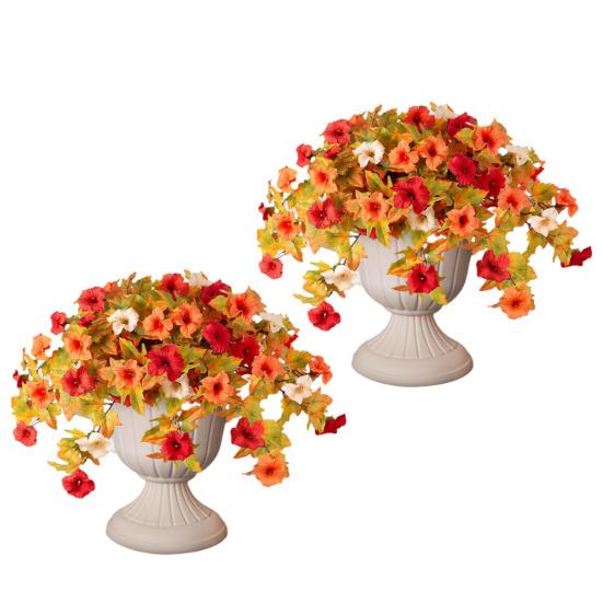 Artificial Hanging Fake Flowers with Basket Outdoor UV Resistant Faux Silk Morning Glory Vines Plants for Porch Patio Garden Balcony Yard Spring