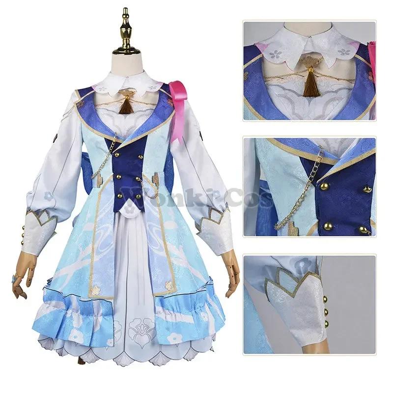 Kamisato Ayaka Skin Cosplay Costume Dress Springbloom Missive Ayaka Cosplay Wig Full Set With Hat Lolita Dress
