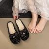 Flat-bottomed Slippers Women's New Bow Retro Large-size Sandals Bag Head Half Slippers Women's Summer