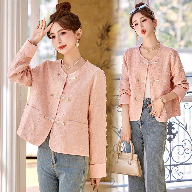 2025 Spring/Autumn Women's Chinese Frog Button Jacquard Fashion Coat RS2807