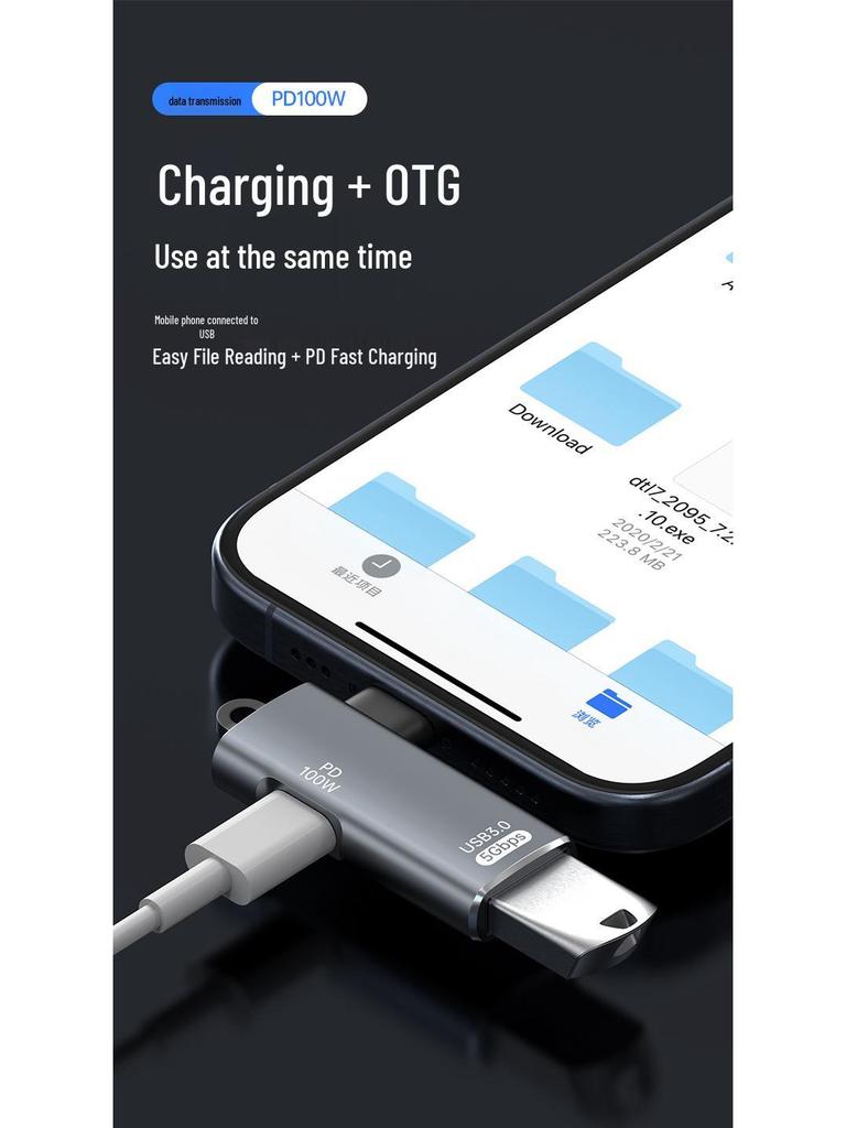 Type-C To OTG Adapter: High-Speed USB 3.0 Converter for Phones & Tablets, Fast Charging, PD 100W, 2-in-1
