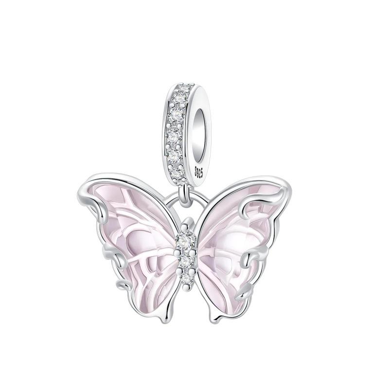 Ny Koppar Rosa Blomster Hängande Berlock Fjäril Hjärta Blomma Ros Fågel Pärla För Halsband Diy Armband Fint Smycke