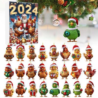 2024 Noel Advent Takvimi Noel Baba Şapkalı Tavuk, Tavuk Noel Ağacı Süsü, 24 Günlük Noel Advent Takvimi