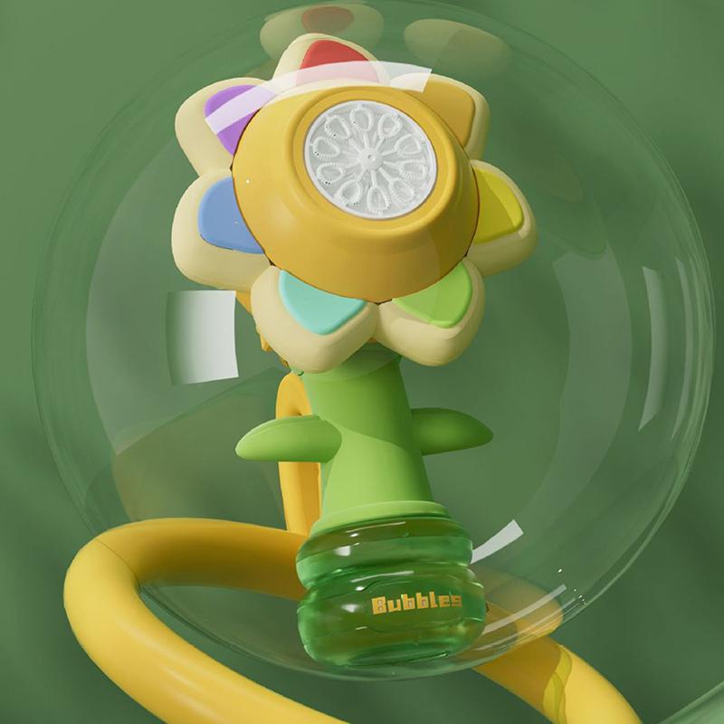 Bubble Machine Toy Electric Automatic Sunflower Shaking Head Adjustment Light Dancing One Key Bubble Maker Toy For Kids