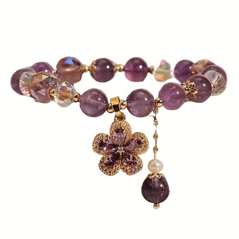 Natural amethyst bracelet with irregular crystals and zirconia, light luxury minimalist style for all-season wear