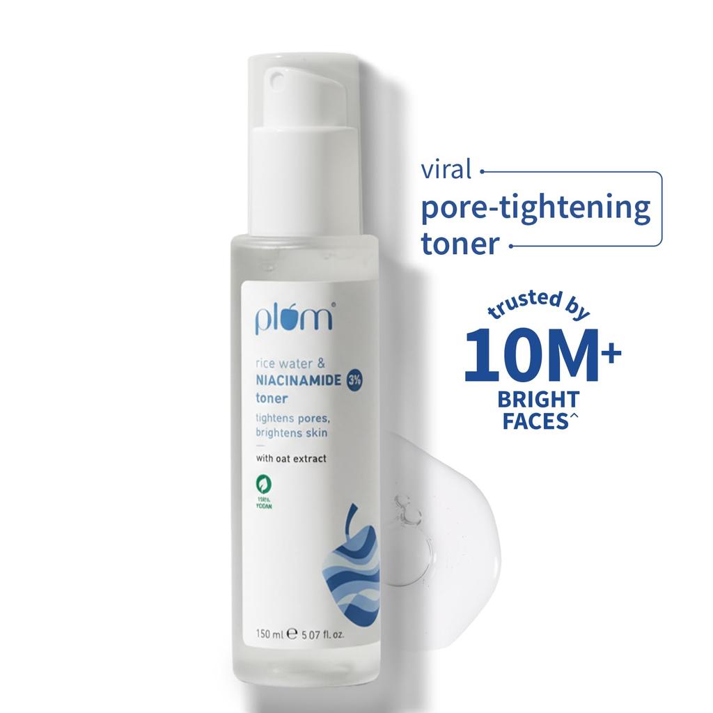 Plum Niacinamide Rice Water Face Toner Alcohol Free Pore Refining Glow Boost For Oily Dry Combination Skin 150 Ml