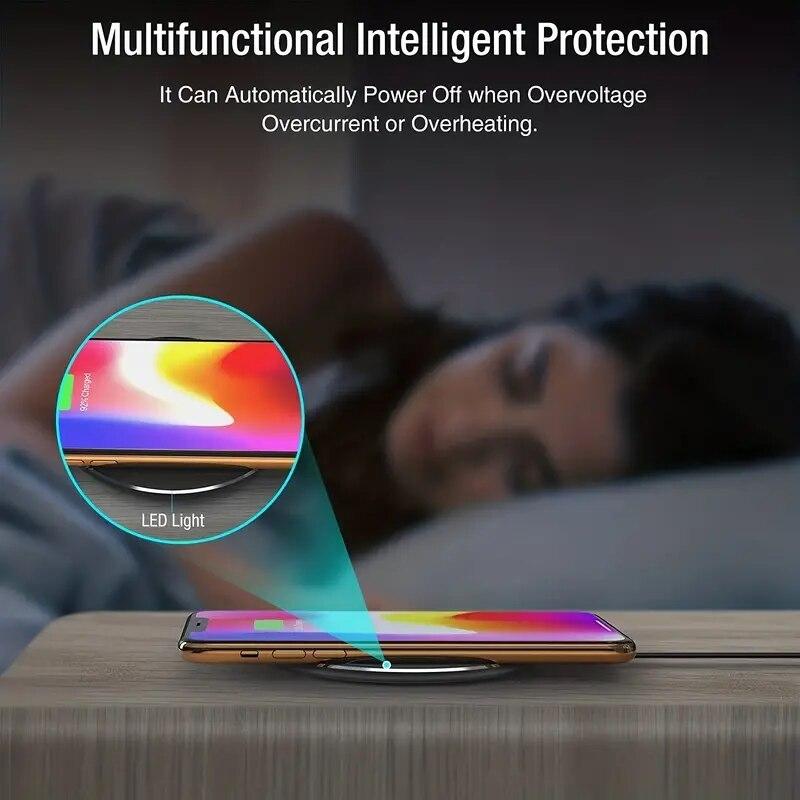 Wireless Charger Pad Stand Desktop Ultra-thin Mobile Phone Fast Charging Dock Station For iPhone 15 14 13 12 Samsung Note Xiaomi