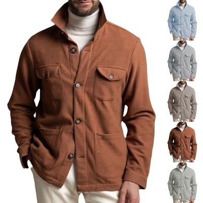 Herren Button-Down Hemdjacke Lässig Langarm Shacket Überhemden mit Pattentaschen