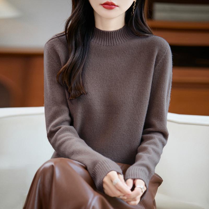 Women's 25% Pure Wool Seamless Half-High Collar Sweater - Autumn/Winter Warm Base Layer Knitwear