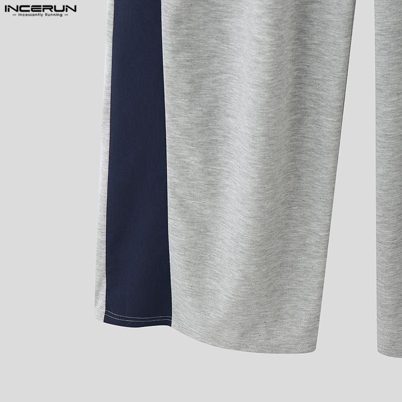 INCERUN Two Pieces Men Short Sleeve Splicing Hooded T-shirts Long Pants Sets