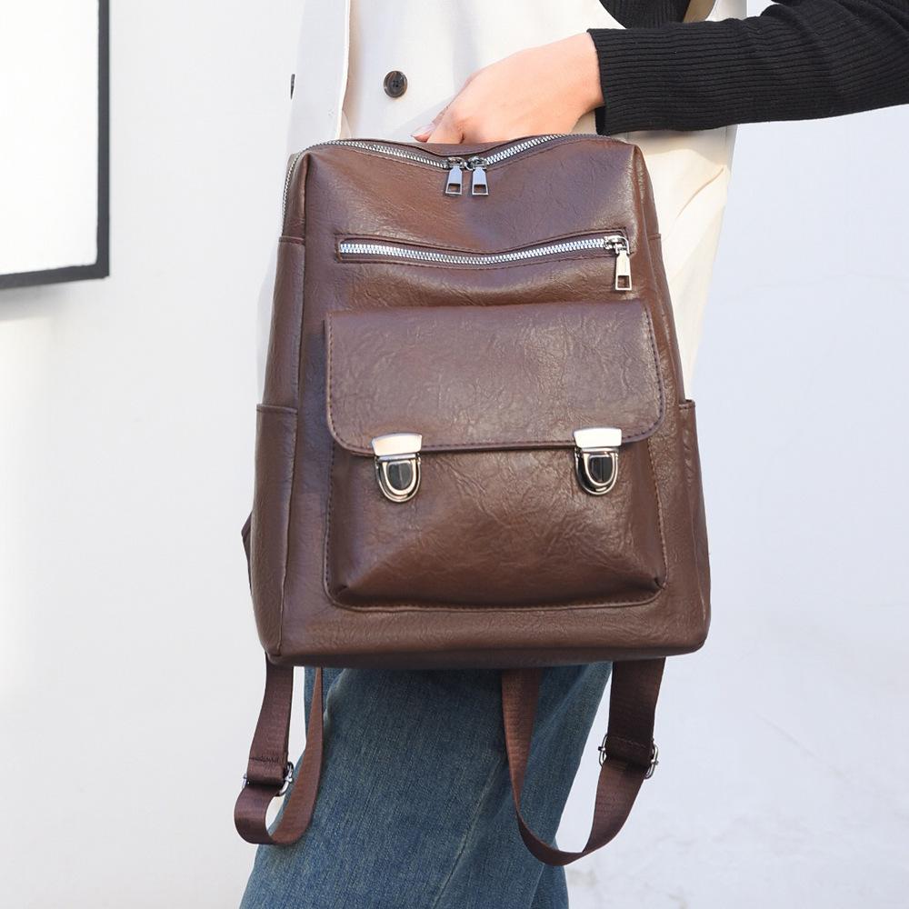 College style casual backpack large capacity color matching simple fashion student schoolbag British Hong Kong style retro commuter bag