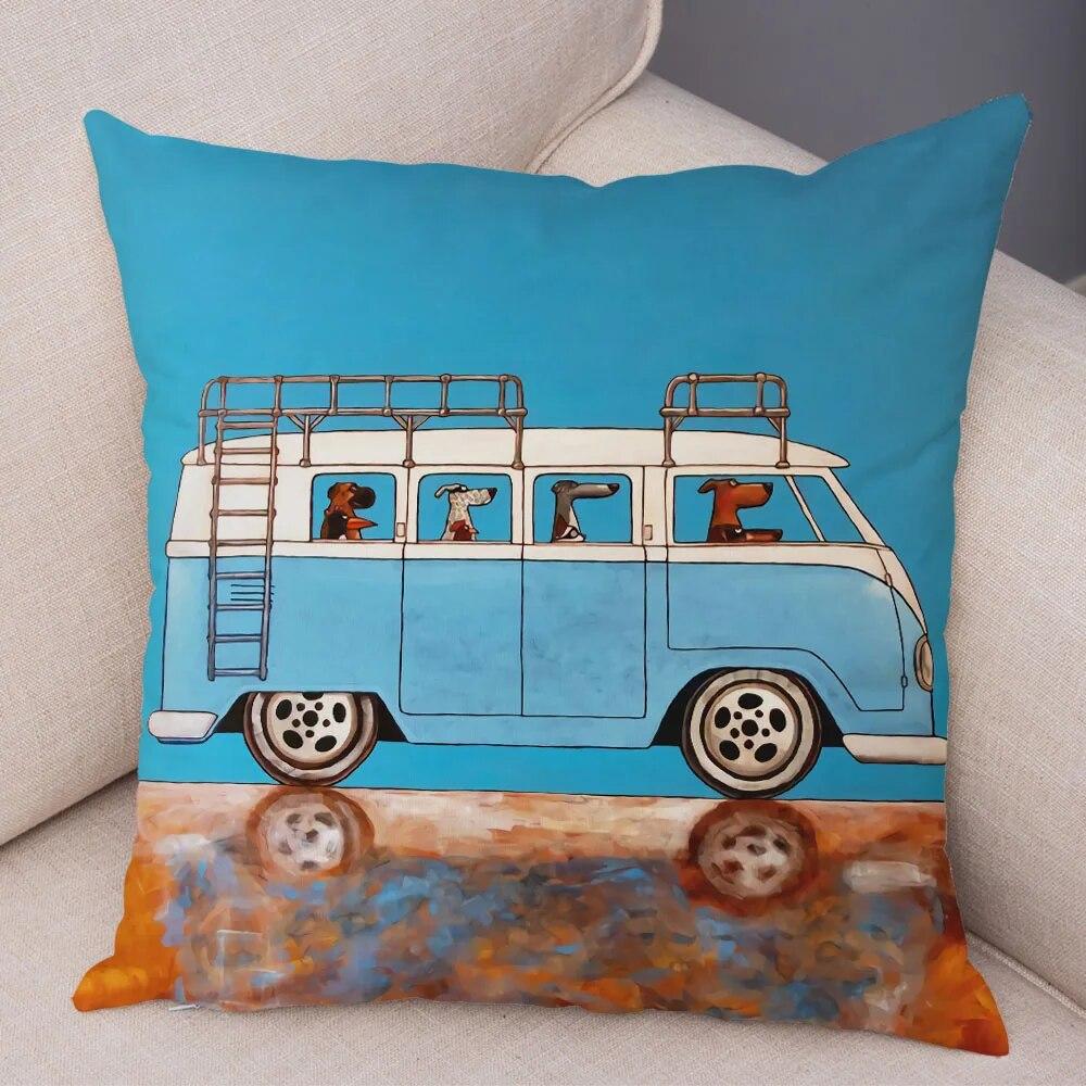 

Домашний декор, красочный мультяшный вождение автобуса, собака, наволочка, милый питомец, далматинец, наволочка, диван, домашнее украшение автомобиля 40x40cm