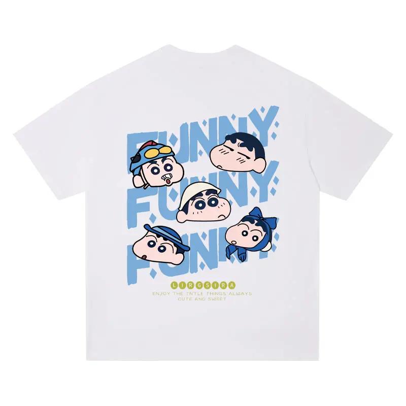 2026 Summer Comic Form Crayon Shinchan Image 100 Cotton Printed Oversize Casual Tshirt Adult Children Parentchild Top Y2k