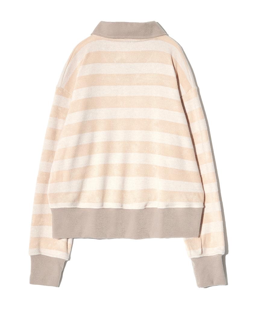 PEACE MAKER Stripe V Neck Collar Knit (Beige)